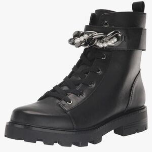 NWOB Karl Lagerfeld Paris Maxi Faux Pearl Chain Combat/ Ankle Boots